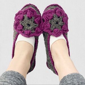 HANDMADE | Grey & Purple Wool Blend Crochet Loungewear Winter Home Slippers